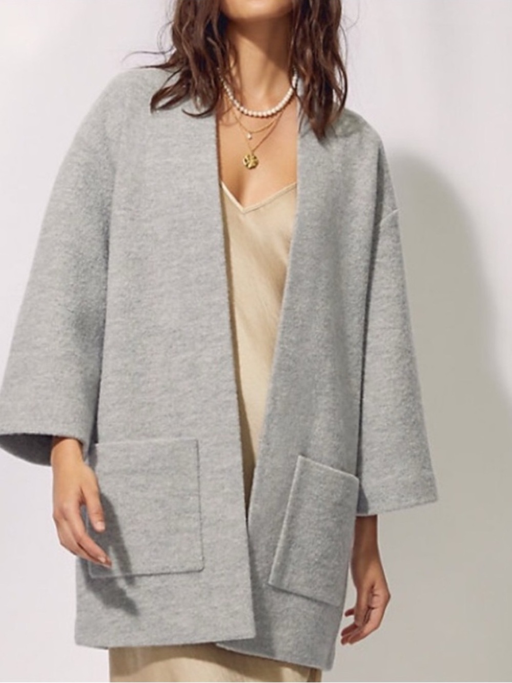 Wilfred Light Gray Open-Front Pocket Cardigan